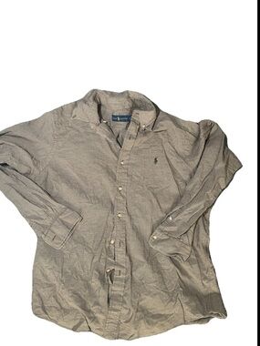 Vintage Polo Ralph Lauren Blake Button Down Shirt Mens Sz L Tan Khaki green pony